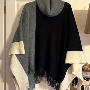Outstanding tricolor fringed poncho